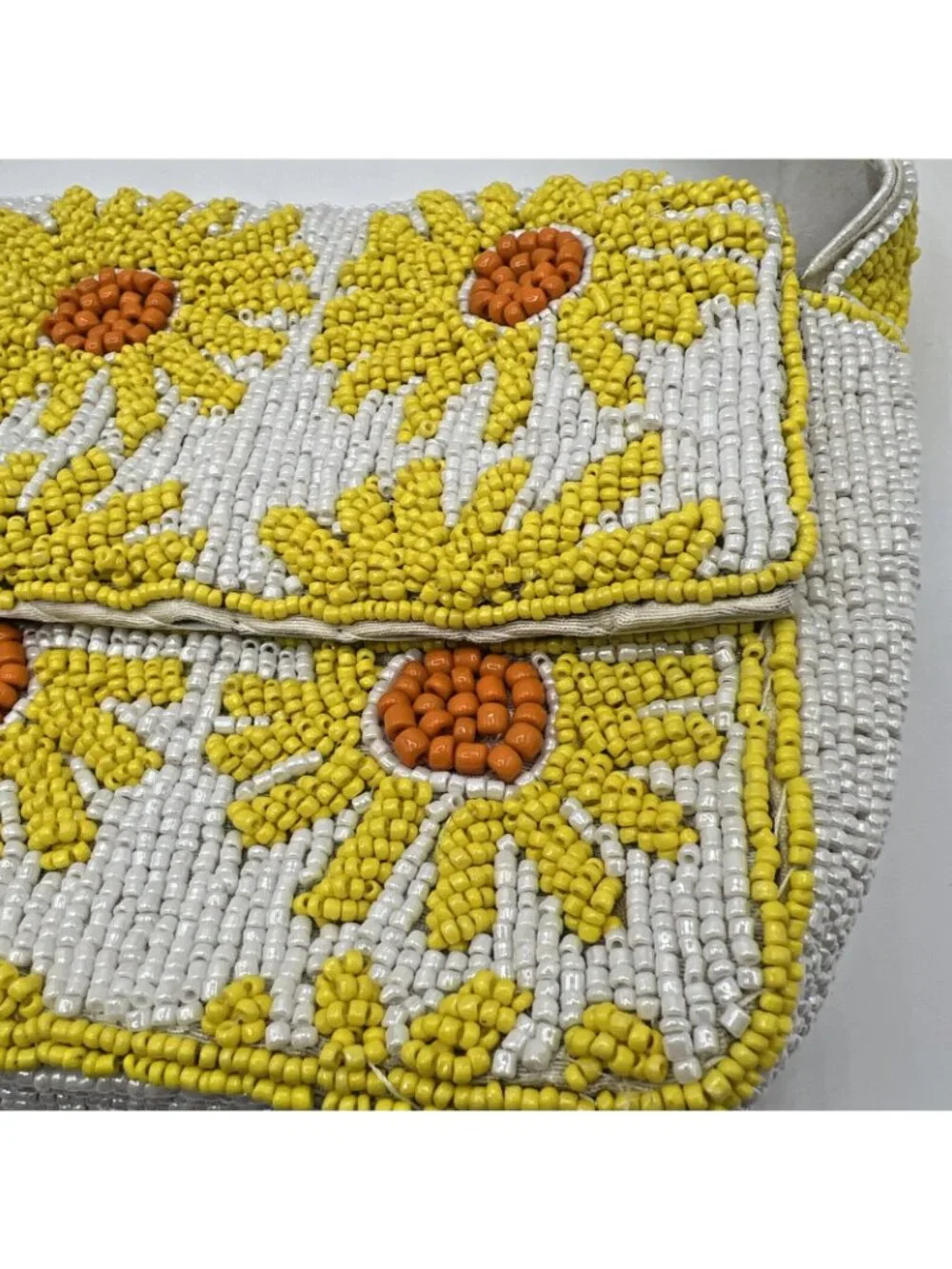 SOL and MER Beaded Sunflower Daisy Floral Baguette Bag Purse Yellow NWT Viral